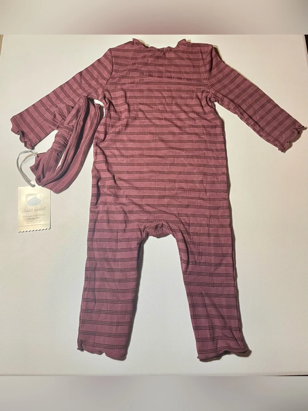 Cloud Island Mauve Striped Baby Romper with Headband Set NWT 6-9 Months Girls